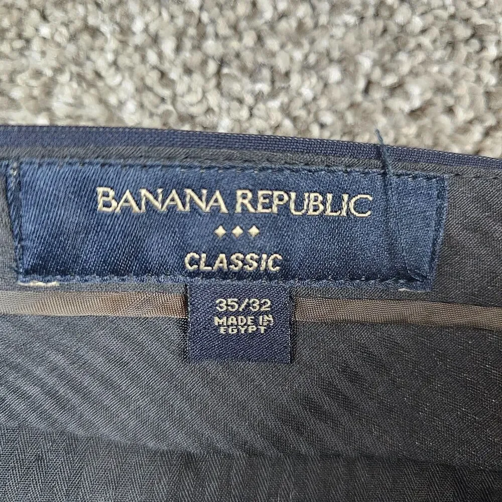 Banana Republic Pants Men 36x32 Navy Blue Wool Stripes Flat Front Trouser Slacks